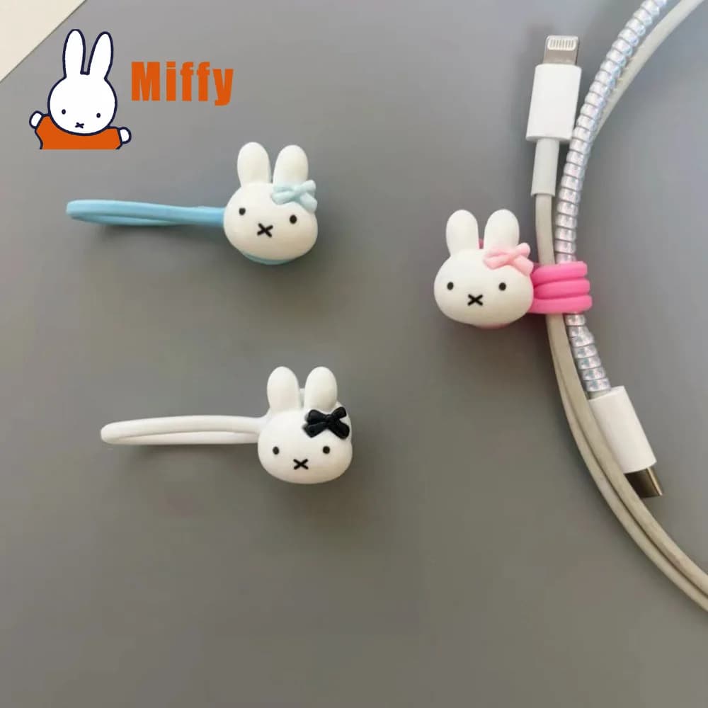 Organizzatore di Cavi Magnetico in Silicone Kawaii Miffy, Stile Elastico per Capelli a Forma di Coniglio, Gestione Cavi per Dati, Caricabatterie e Auricolari, Regalo per Ragazze