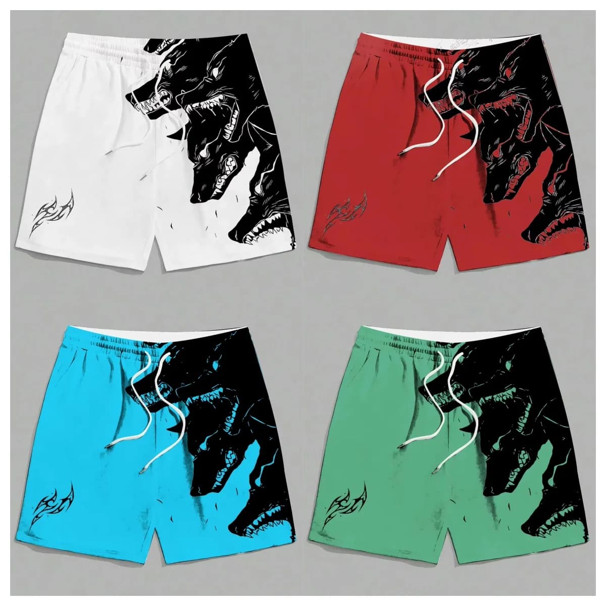 Nuovi pantaloncini estivi da uomo per bambini Pantaloncini casual larghi per la casa Pantaloncini Harajuku con stampa lupo sportivo a tre teste stampati in 3D Pantaloncini Hawaii
