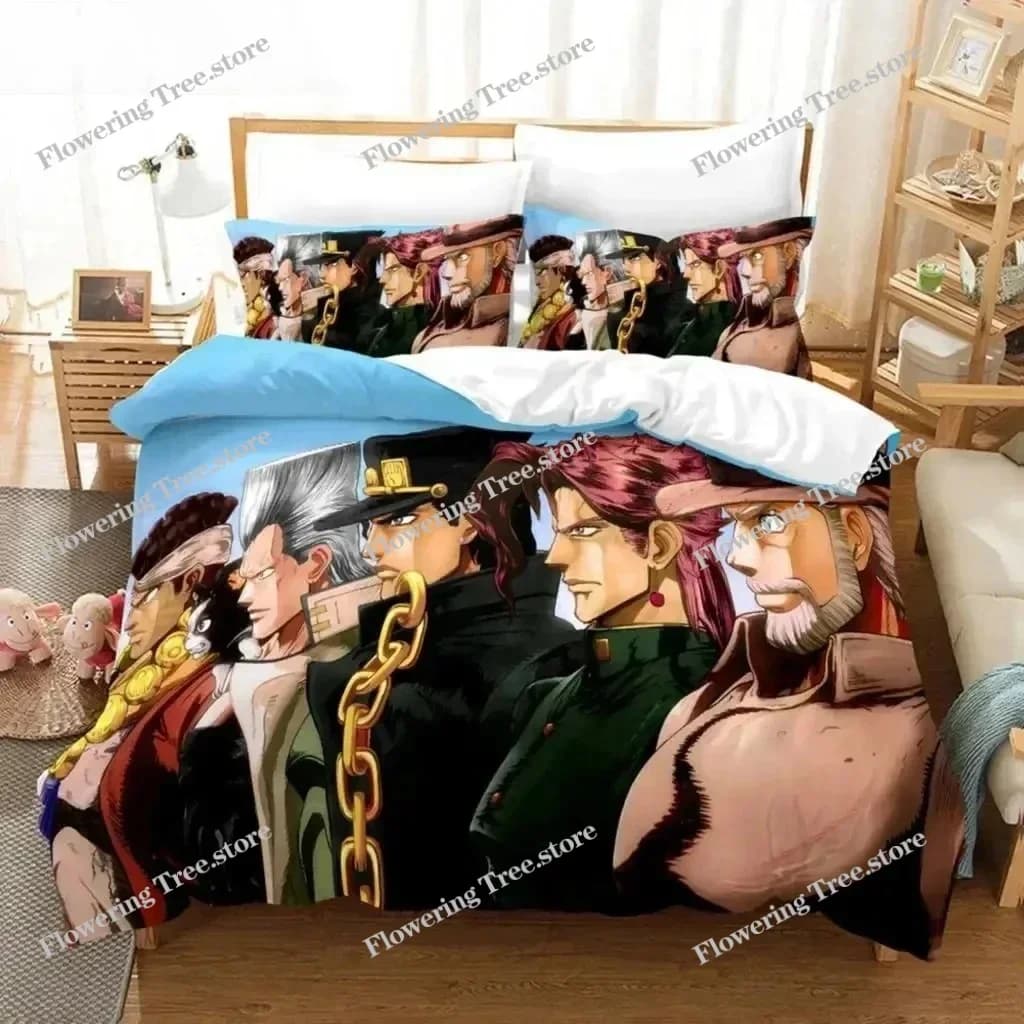 Set di Biancheria da Letto 3D Anime JoJo Bizarre Adventure Jotaro Kujo, Copripiumino e Federe per Ragazzi e Ragazze, Misura Twin e Queen, per Bambini e Adulti