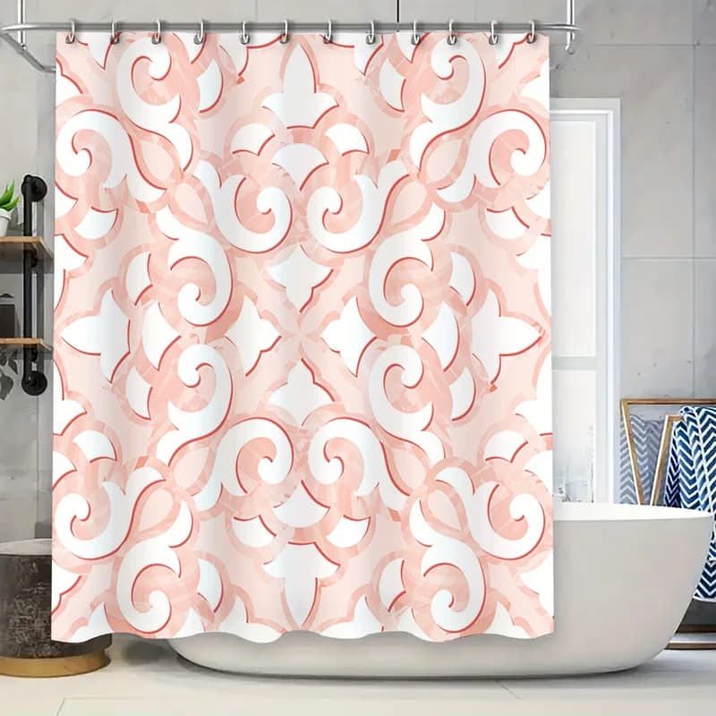 Tenda da doccia impermeabile per bagno, motivo decorativo, stampa floreale bianca rosa, decorazione per la casa, tessuto in poliestere (180x240 cm)