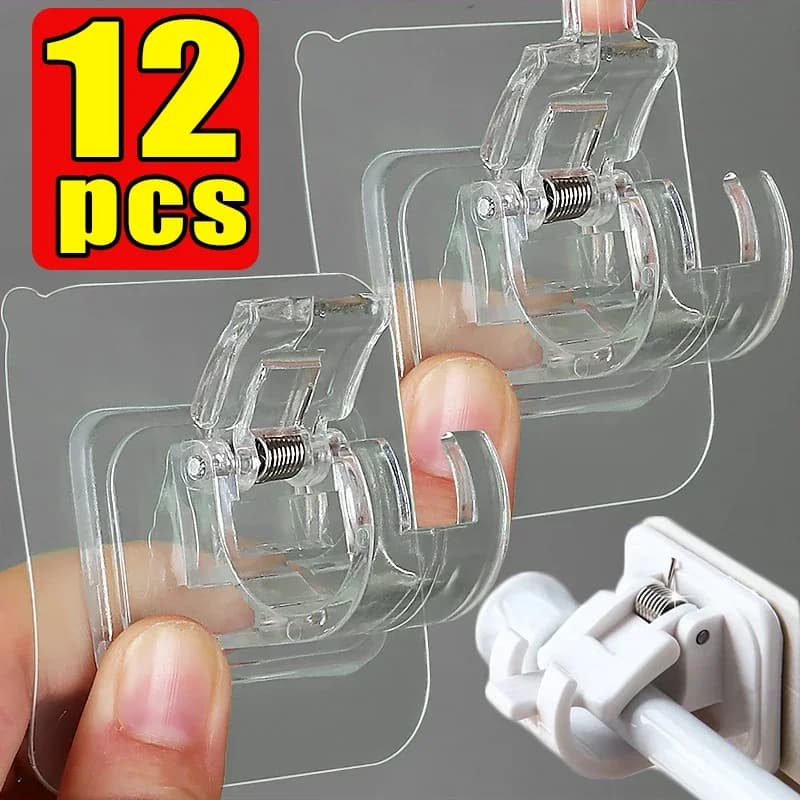 Ganci per binari autoadesivi Morsetto per tende senza chiodi Aste Clip Gancio Doccia regolabile Portaoggetti per uso domestico Supporto per rack per bastoncini sospesi
