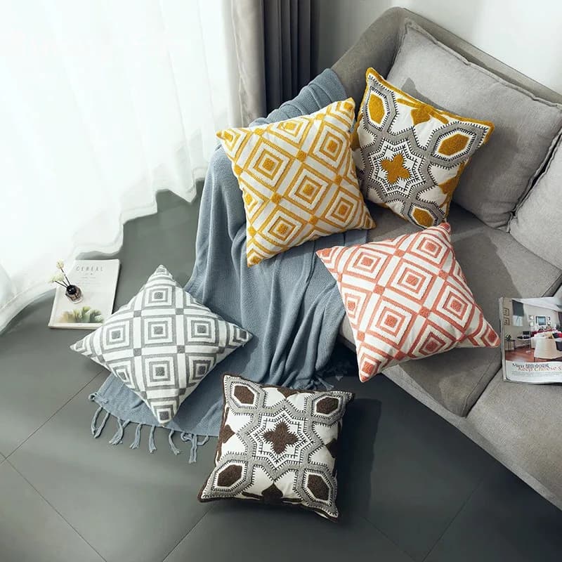 3D Nordic Geometric Embroidered Pillow Sheet Home Decorations Federa for Cotton Sofa Crochet Cushion Sheet with Diamonds