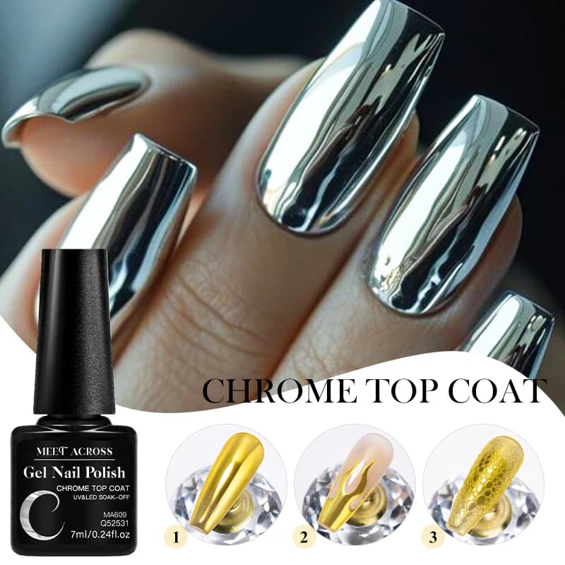 Smalto Semipermanente Cromato Effetto Specchio 7ML con Glitter in Polvere, Gel Funzionale Soak-Off per Nail Art e Manicure