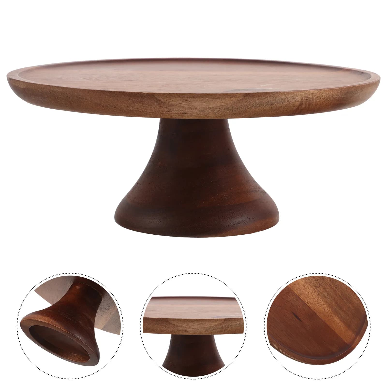 Piatto Rotondo in Legno Massello di Acacia con Piedini, Vassoio per Frutta, Supporto per Cupcake, Piatto per Snack Secchi, Elegante Centrotavola per Cucina e Casa