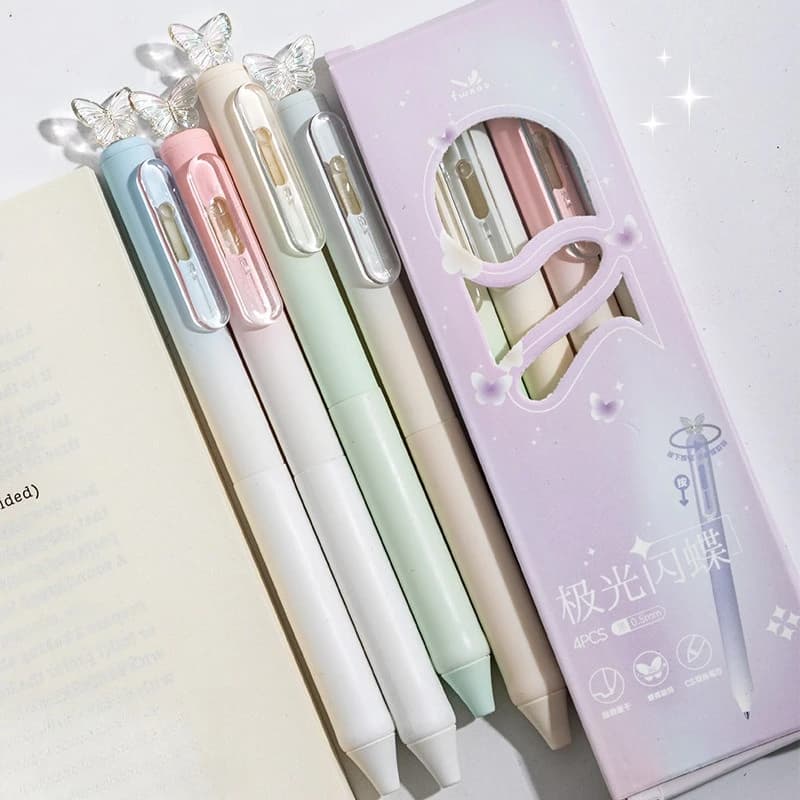 Penna Gel Kawai con Farfalla Sfumata, Asciugatura Rapida, per Studenti, con Ricarica Nera, Forniture per Ufficio e Scuola