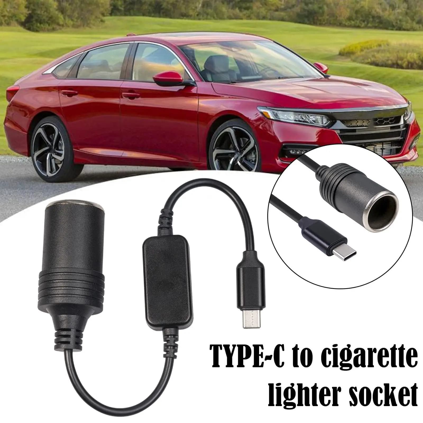 USB Tipo C a presa accendisigari per auto Cavo adattatore convertitore femmina per accendisigari per auto Aspirapolvere per auto E0I9