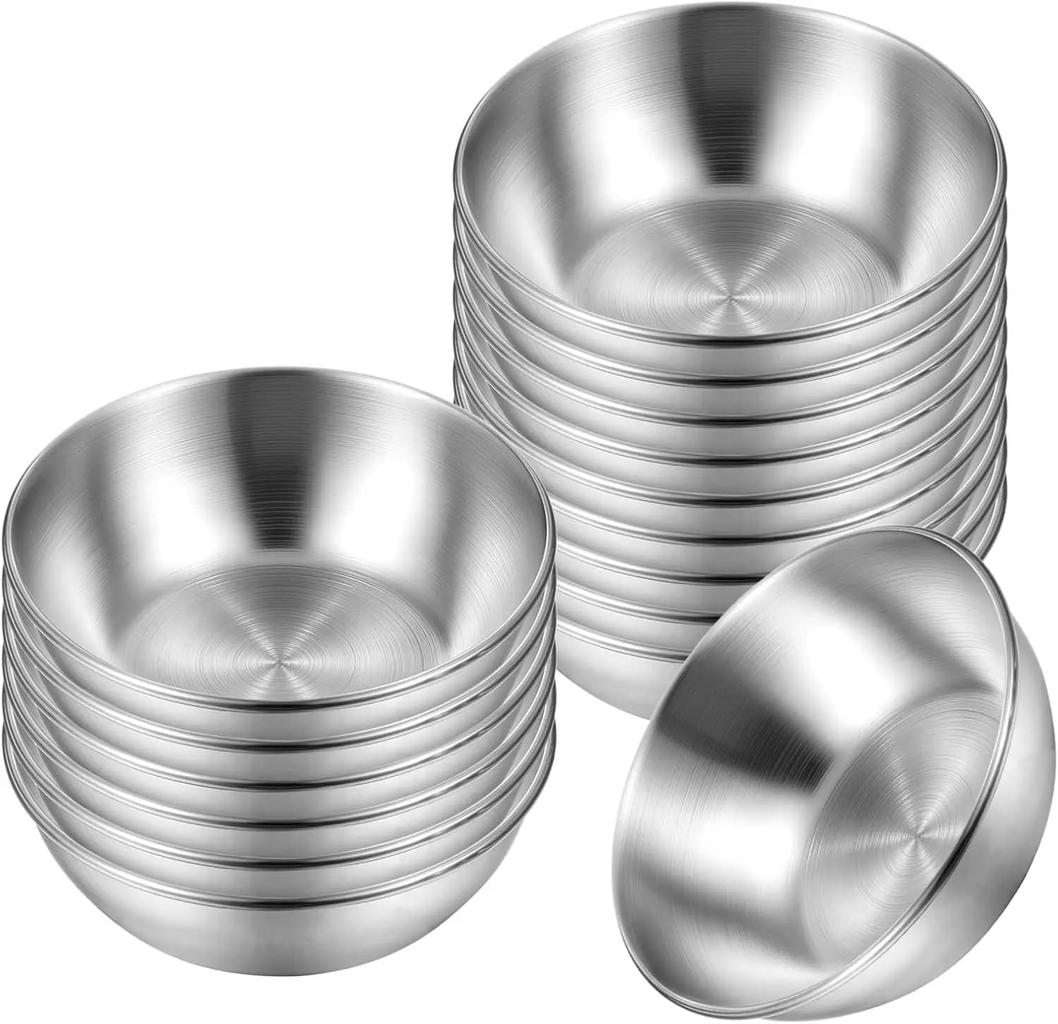 Set of 16 Small Stainless Steel Bowls, 3.5 Inch Round Plates for Sauces and Seasonings, Sushi and Antipasti Bowls