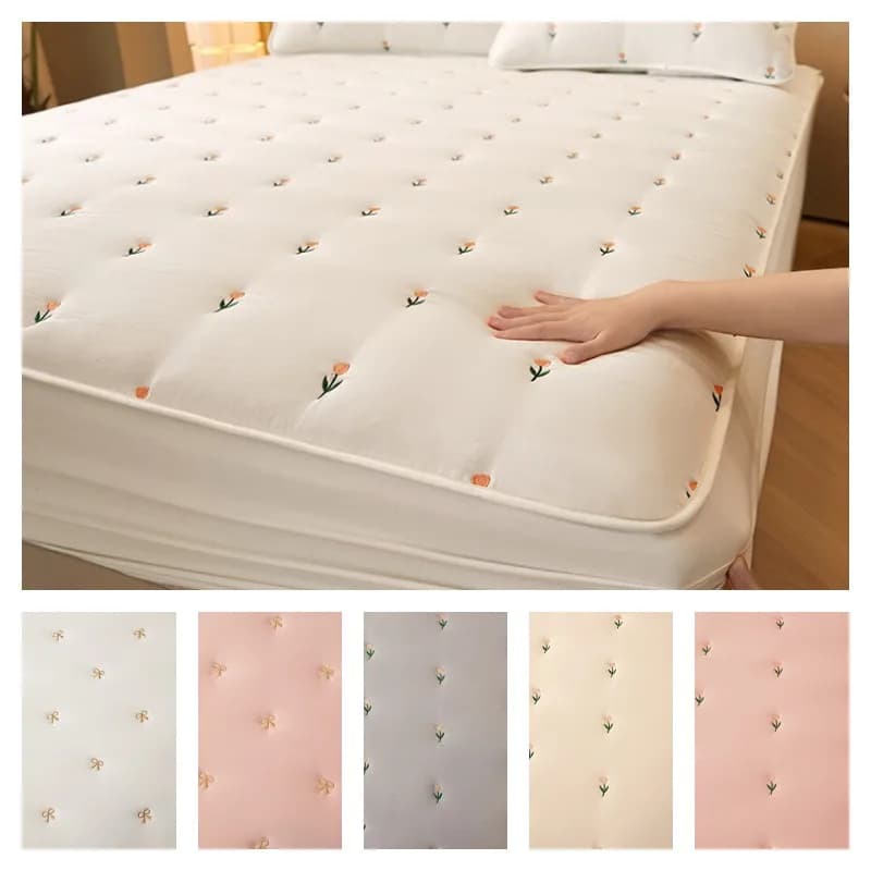 Coprimaterasso super spesso Copriletto trapuntato ricamato Coprimaterasso singolo/Queen/King Lenzuola in cotone lencol cama casal