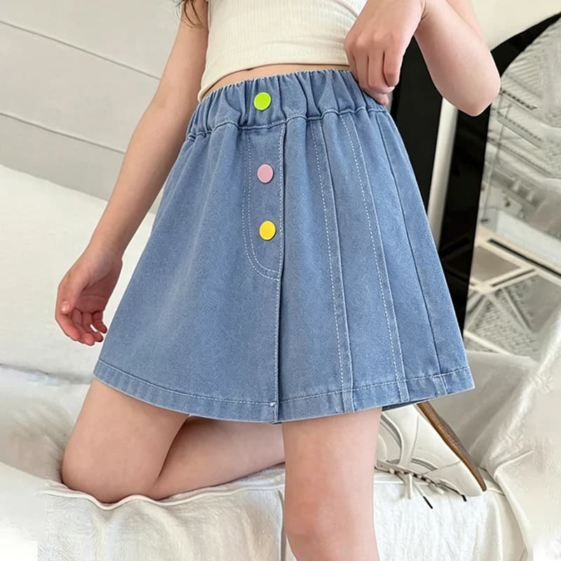 Leggings con gonna in denim morbido per bambine, pantaloncini estivi sottili stile coreano, nuovi pantaloni per bambine 2026