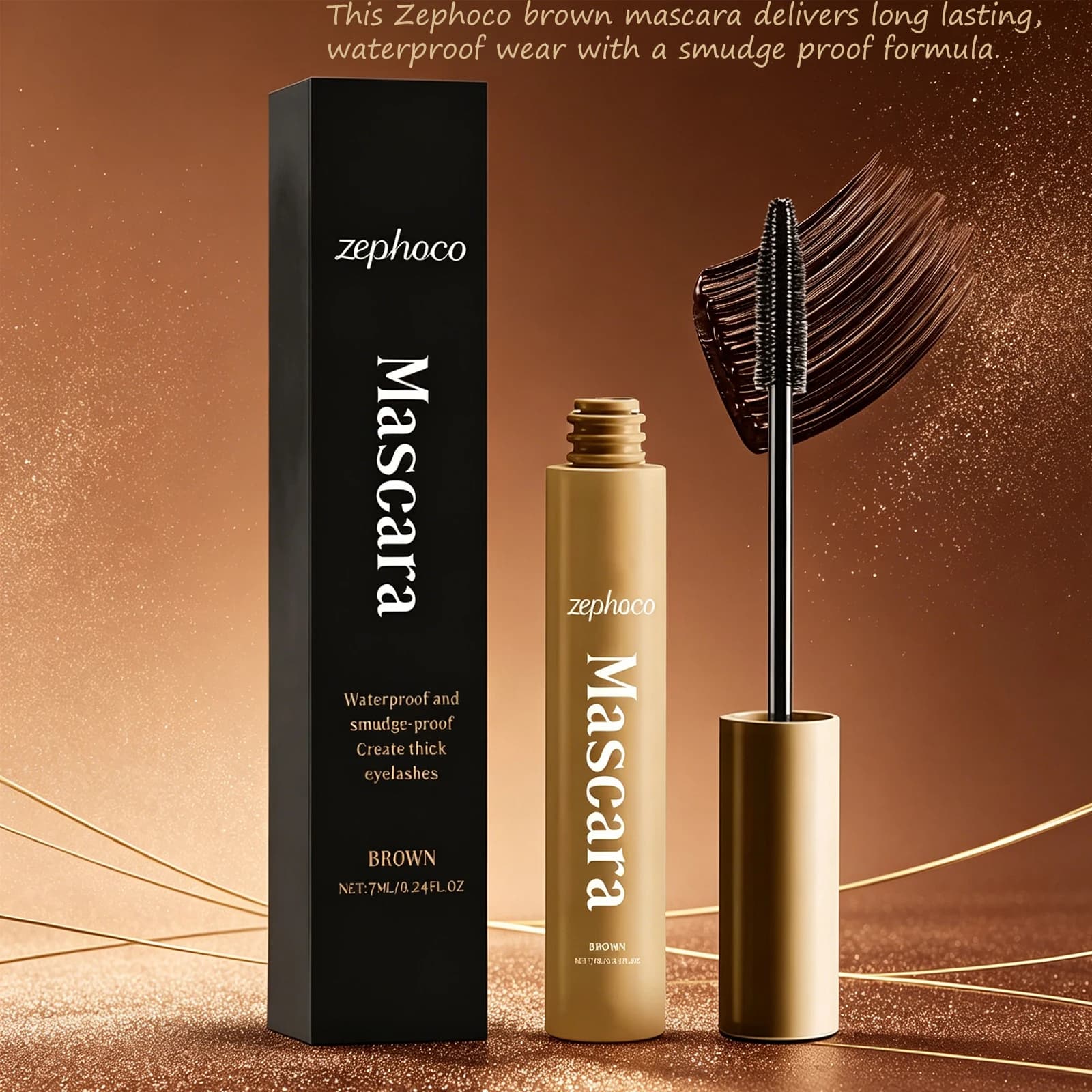 Zephoco Mascara Brown 7ml for Eyelash, Exterior and Incurring, Waterproof, South Resistant, Natural Finish, Long Duration, Daily Use