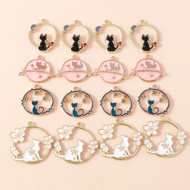 10 pz lega Color oro squisito smalto gatto Charms per orecchini braccialetto collana pendenti gioielli fai da te che fanno accessori