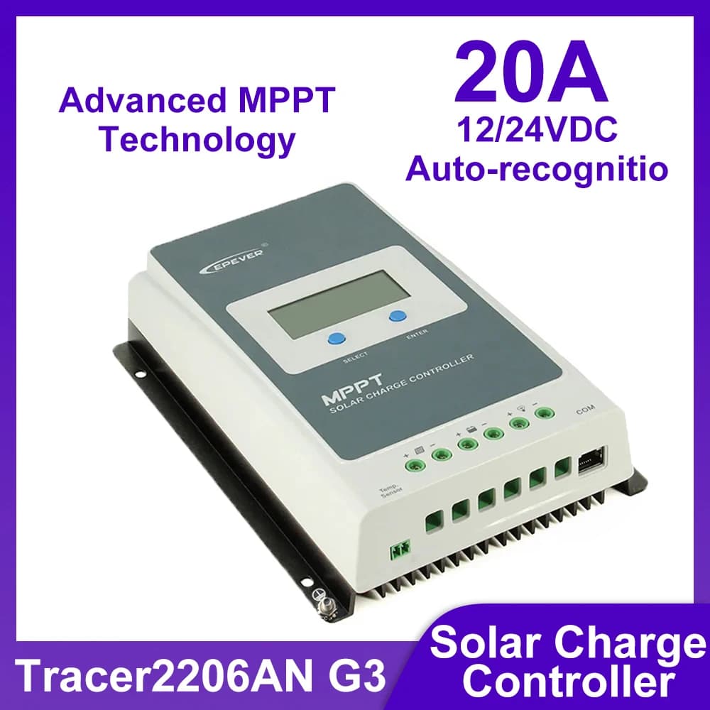 Regolatore di carica solare MPPT EPEVER 20A Tracer2206AN G3 Tracer2210AN G3 12/24VDC con efficienza massima di conversione DC/DC del 98%