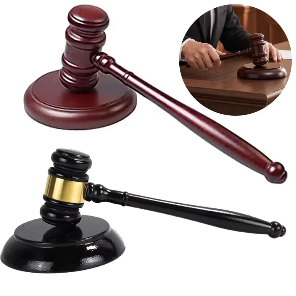 High Quality Wooden Judge Hammer Long Handle Handcrafted Wood Adjudgement Gavel Multi-functional with Sound Block