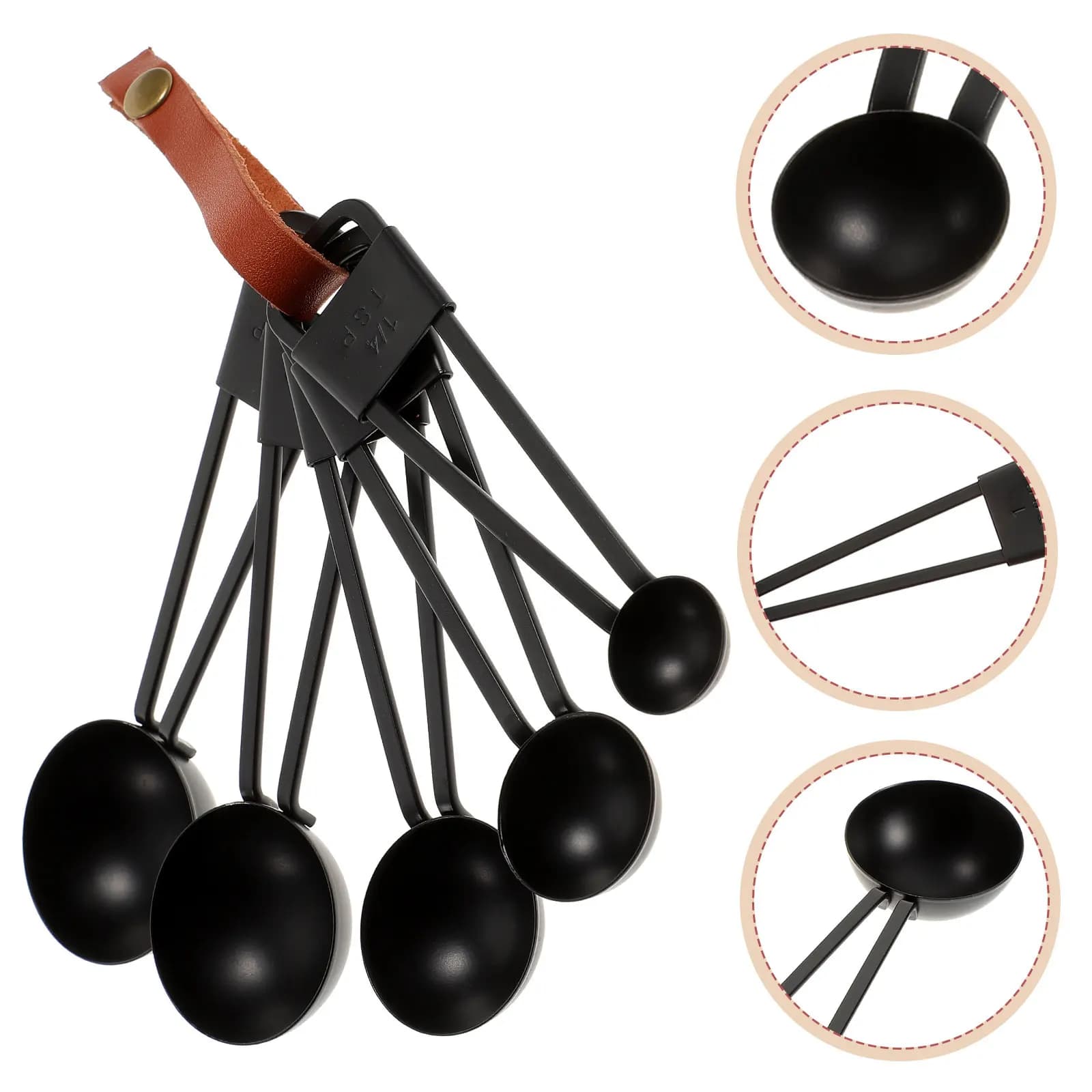 Set di 5 Cucchiai Dosatori in Acciaio Inox Nero, Utensili da Cucina per Pesare e Dosare Farina e Spezie