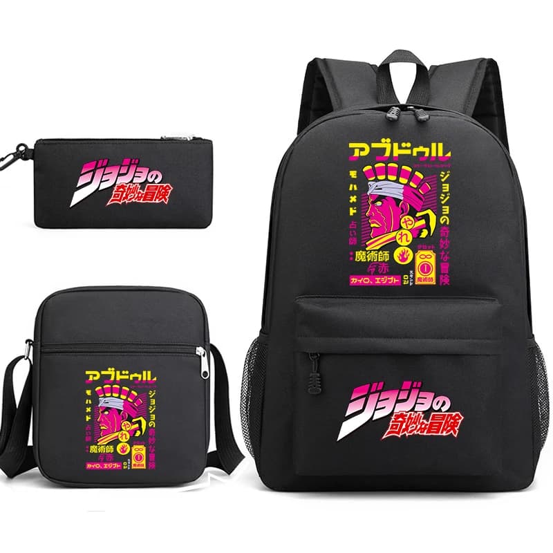 JoJo‘s Bizarre Adventure Print School Backpack Set with Shoulder Bag and Pencil Case for Boys and Girls Kids Daily Bookbag