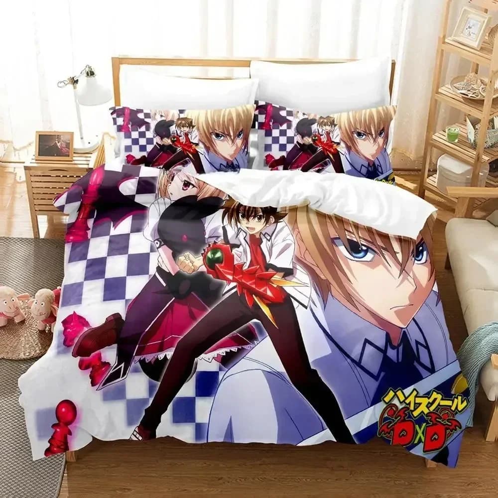 Nuovo Set di Biancheria da Letto Kawaii High School DxD, Copripiumino, Lenzuolo Stampato, Federe, Set Completo per Letto Matrimoniale, Queen, King Size