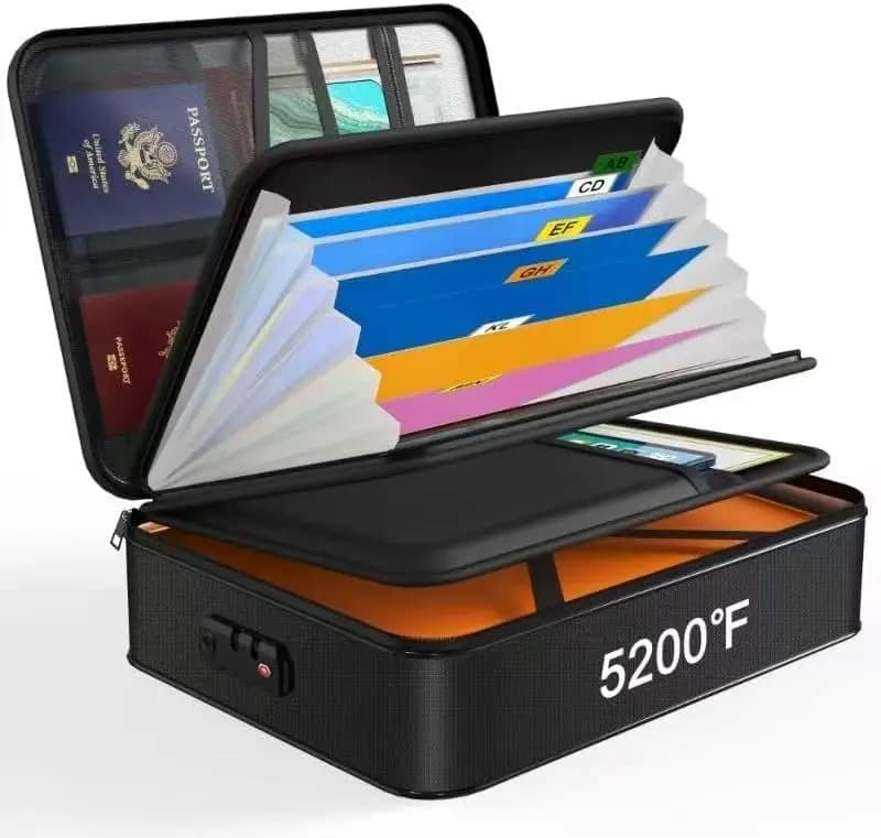 Fire Retardant and Water Resistant Document Organizer with Lock, Portable Box for Important Documents and Travels