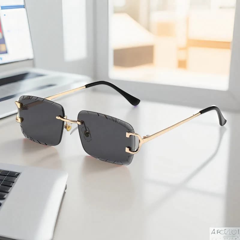New Beveled Edge Frameless Square Sunglasses Metal Frame Unisex UV400 Protection Trendy Street Fashion Glasses