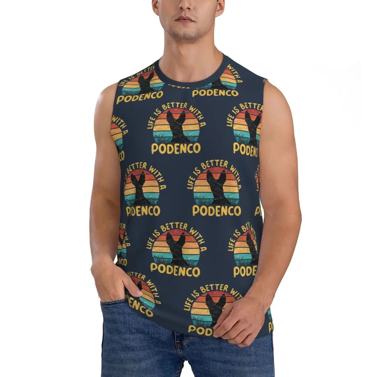 Life Is Better With A Podenco Men Sleeveless Tank Tops Quick Dry Breathable Gym Fitness Running Summer Casual Sport Vest
