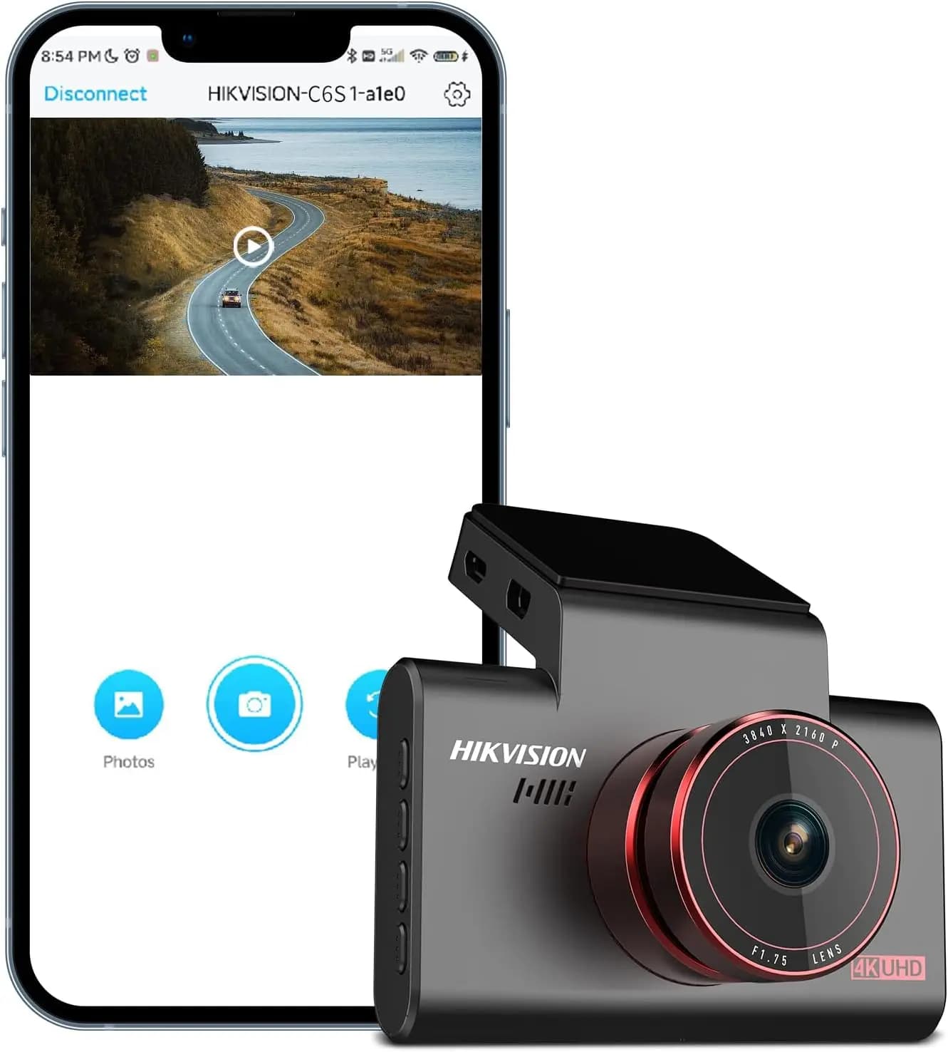 Dashcam C6S 4K con obiettivo grandangolare ad alta risoluzione fino a 135° ° Schermo IPS da 3 pollici, microfono e altoparlante integrati, Wi-Fi, GPS