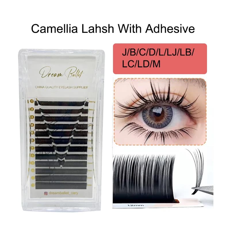 Dream Ballet Camellia Eyelashes with LC LB LJ C D Curl Sticker, Extension Soft Natural Eyelashes, Single Russian Volume