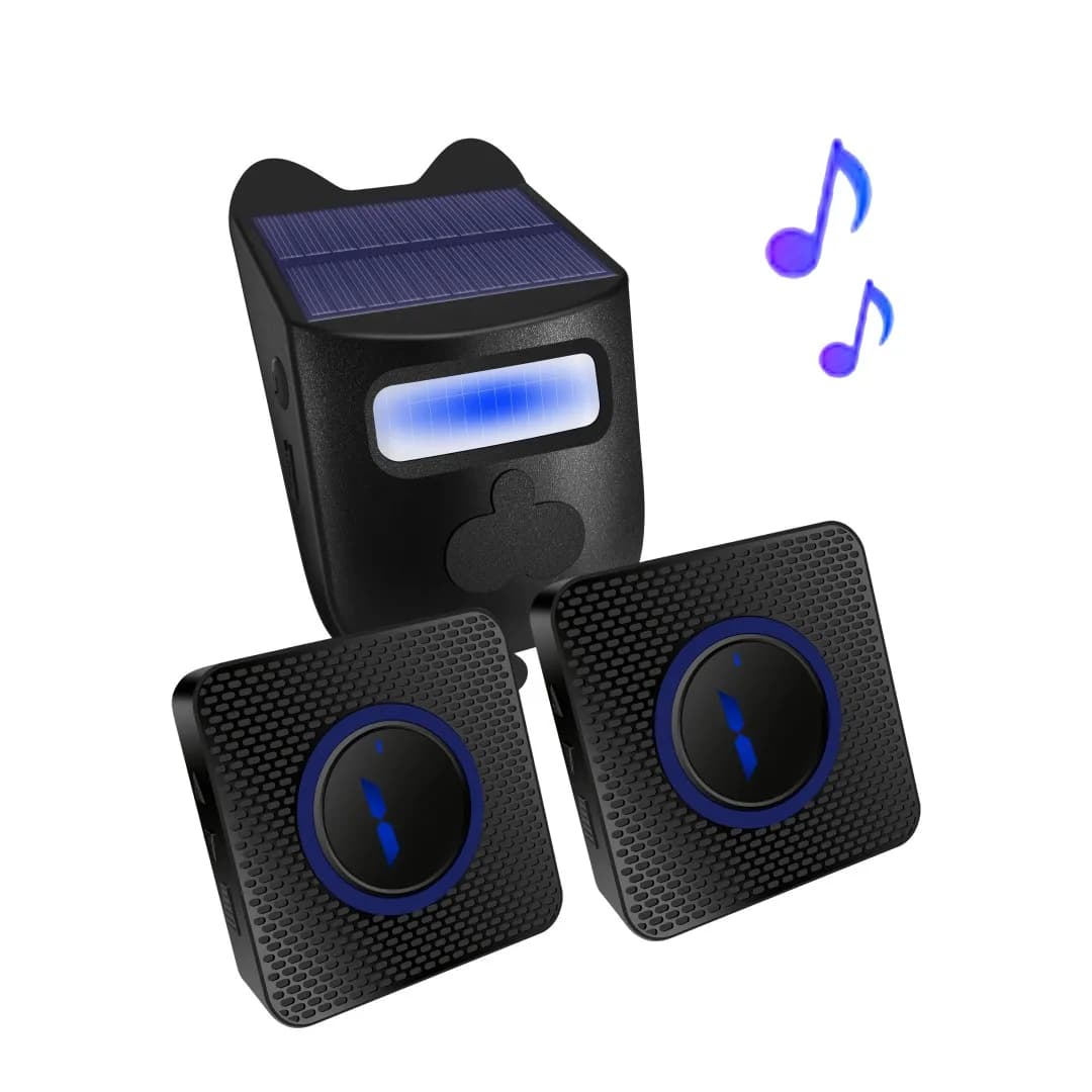 Campanello per porta con sensore di movimento per campanello solare, kit campanello per esterni con 12 luci a LED da 129 dB, allarme con sensore di movimento solare con luce stroboscopica