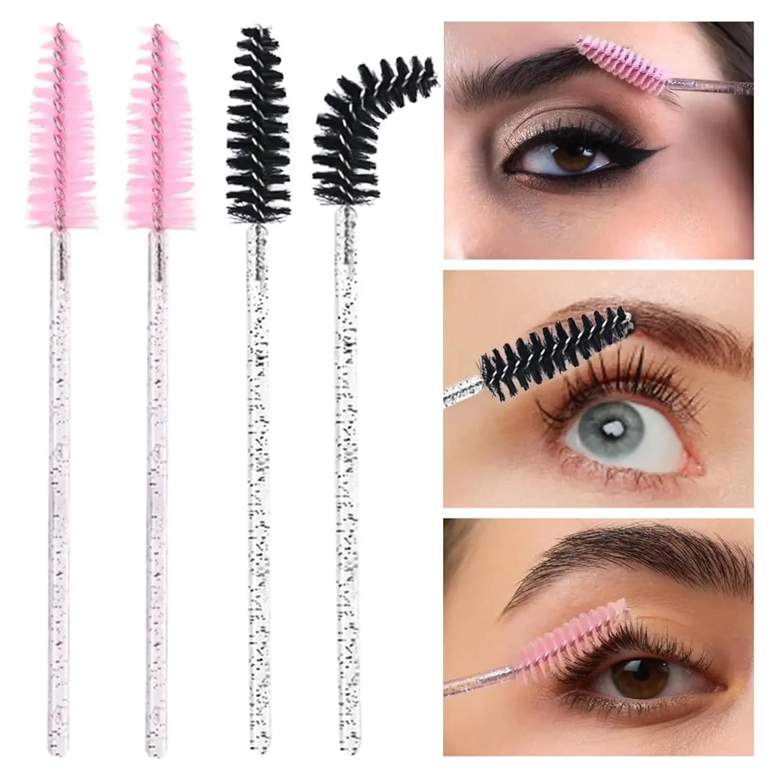 2025 Trend 200 pieces wands - spools for eyelashes, disposable extensions and make-up for tapping mascara brush for eyelashes crystal for eyelashes