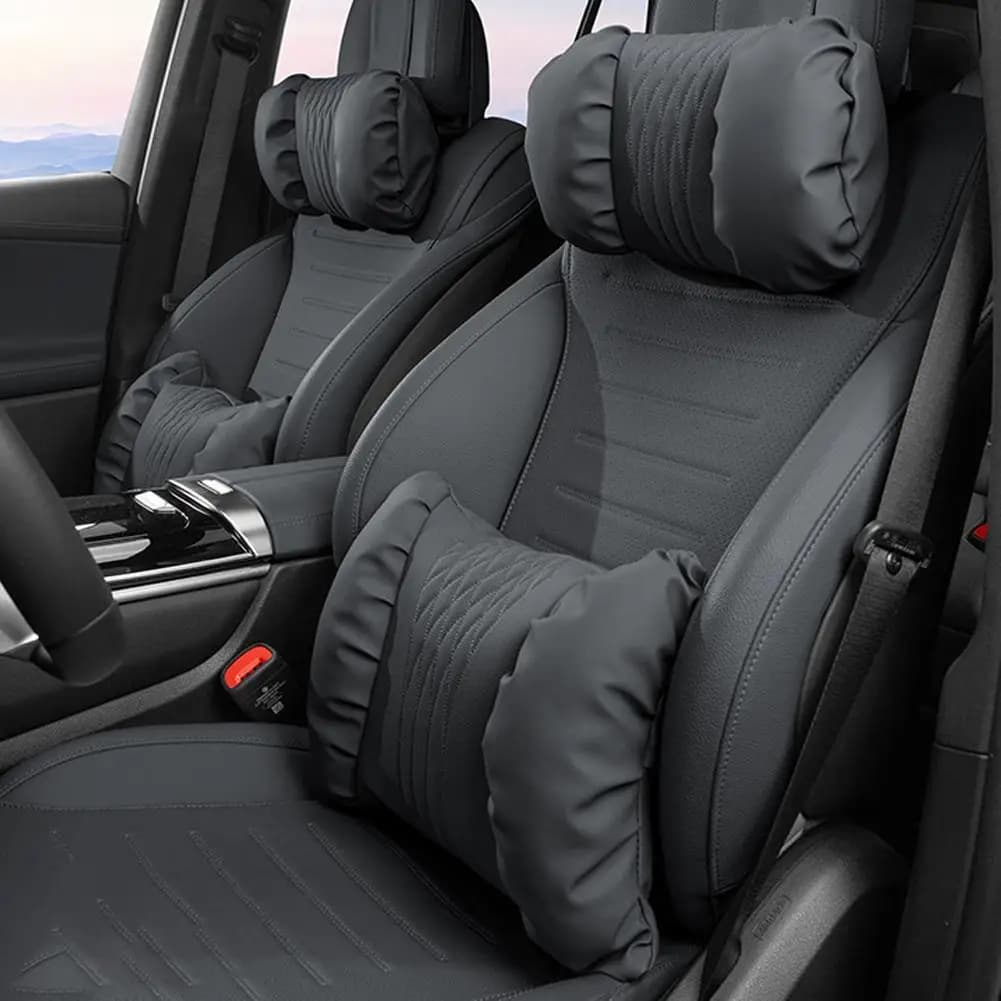 Poggiatesta per auto in pelle nappa Supporto lombare Set di cuscini Poggiatesta per auto Supporto per il collo Poggiatesta per auto Supporto per il collo Accessori interni per auto