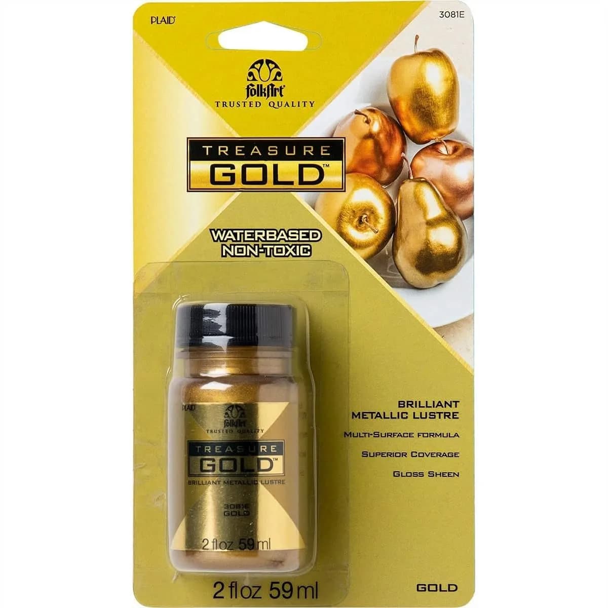 Metallic Acrylic Paint 2 Fl Oz 59 Ml Gold Treasure Finish For DIY Crafts Art Supplies Multi-Surface