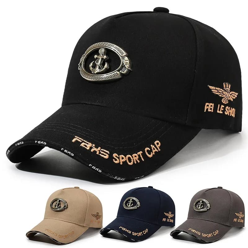 Fashionable Baseball Hat for Men and Women with Metal Anchor Emblem, Adjustable Strap, Casual Hats for Open Sports, Golf, Hiking, Running