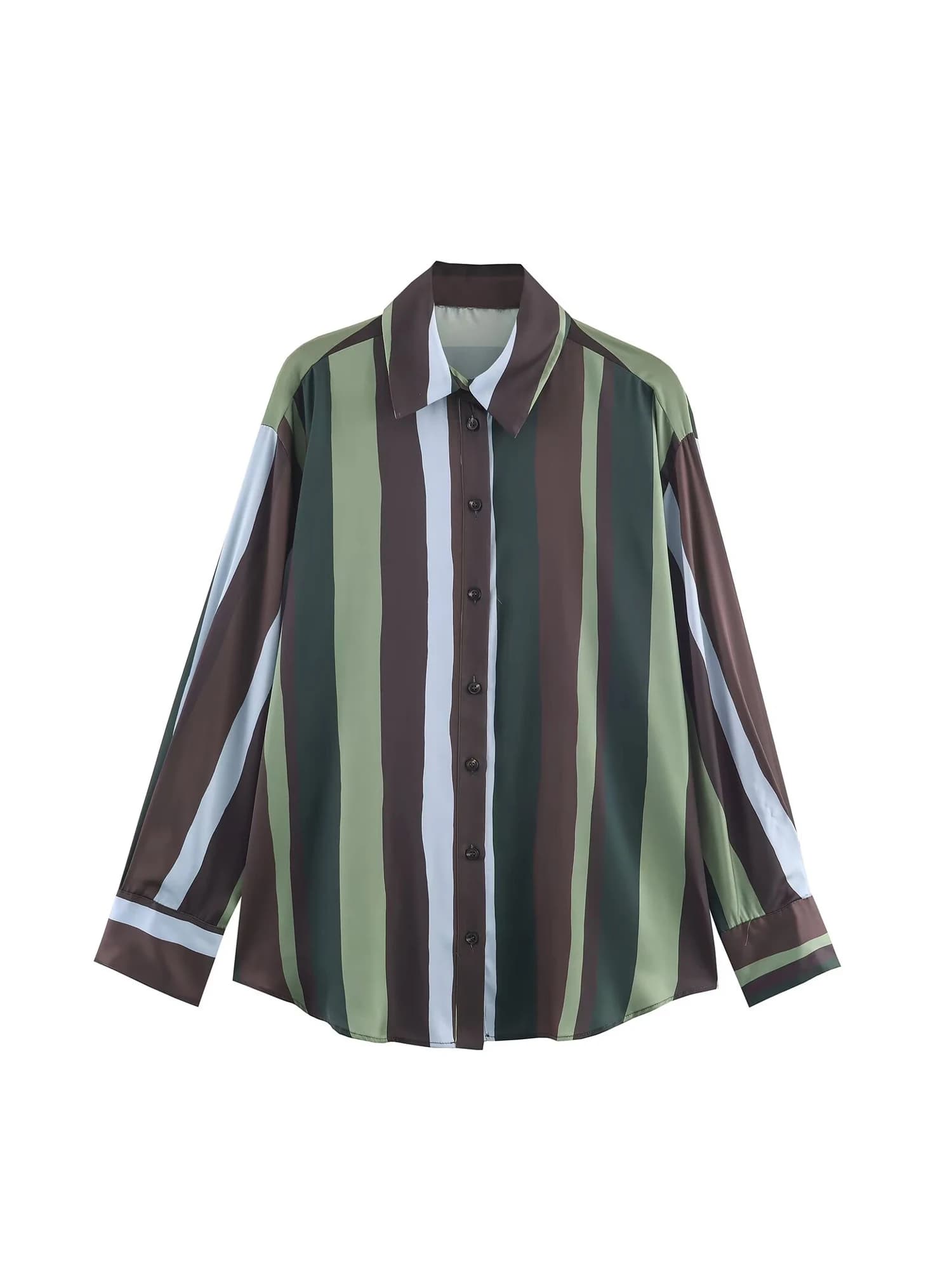 Camicie da donna con collo alto a righe verdi Camicette Y2k Vintage anni 2000 Camicia oversize a maniche lunghe estetica elegante Primavera Autunno 2025