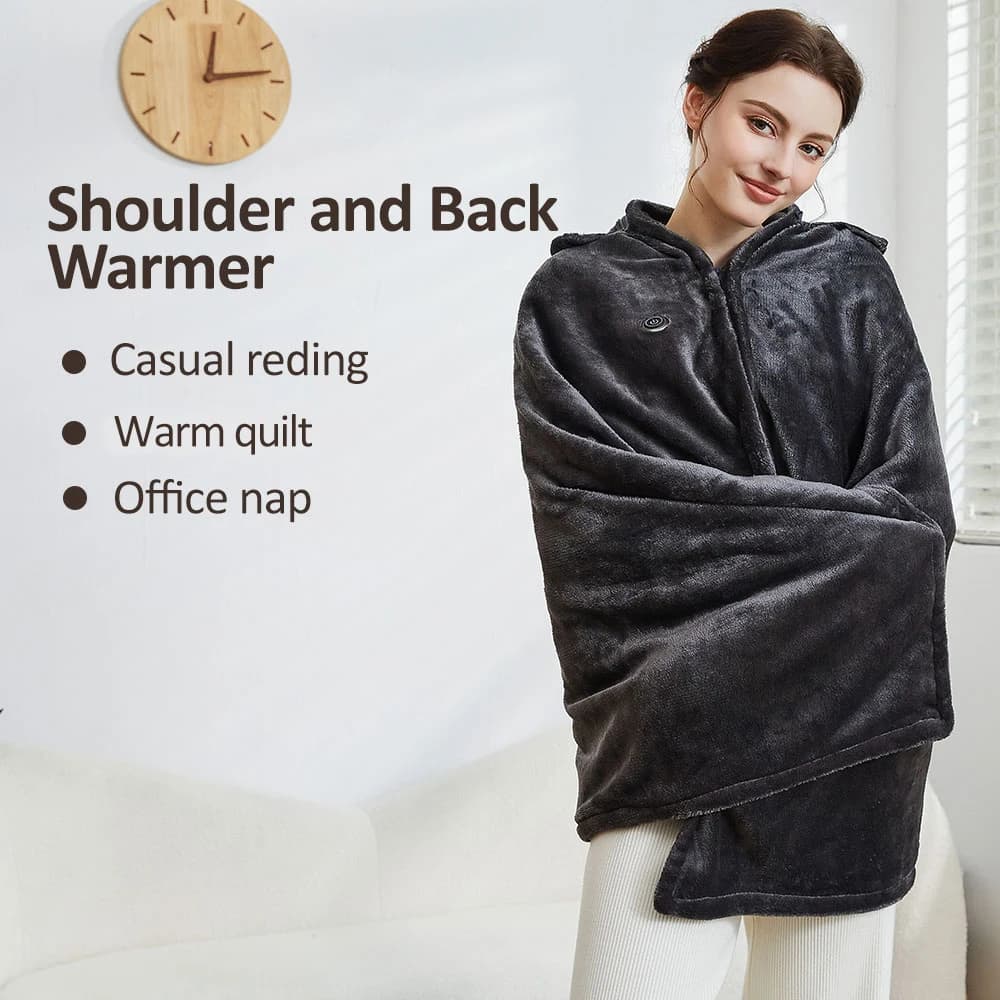 Usehom Portable Wearable USB Heated Throw Blanket Shawl Hooded With 3 Gears 9 Heating Zones For Women Outdoor Office Camping