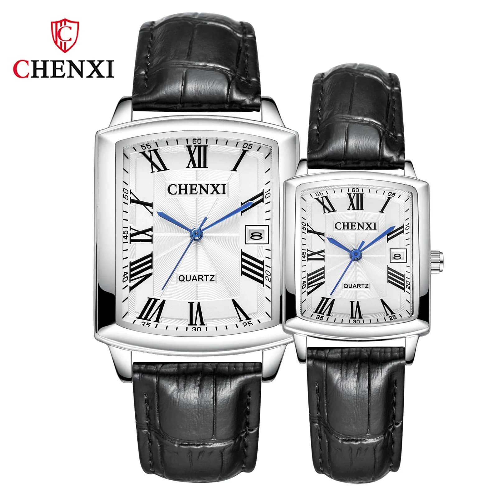 CHENXI 079A coppia orologio moda semplice Display analogico cinturino in pelle orologi da polso al quarzo quadrati per uomo e donna orologio regalo
