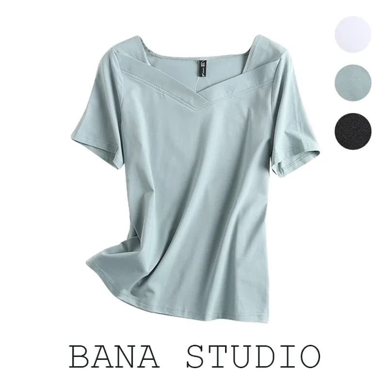 Slim Fit Short Sleeve V-Neck Pure Color T-Shirt Street Style Summer New Arrival Women's Fashion BANA Goods Tailored Shorts