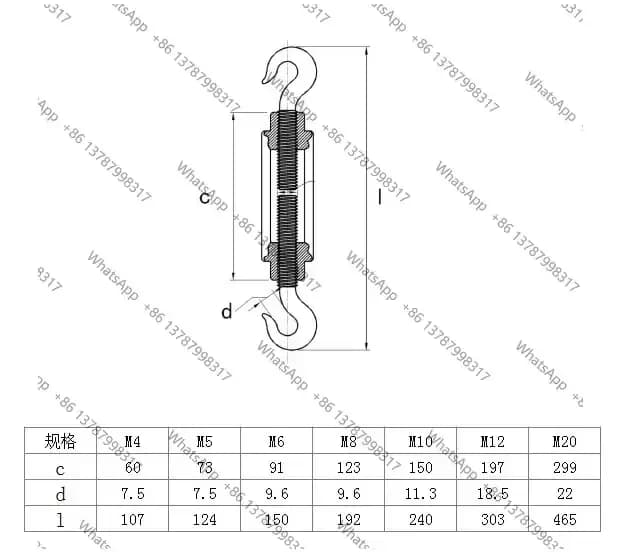 316 Stainless Steel M4 M5 M6 M8 M10 M12 Hook Wire Rope Tensioner Marine Turnbuckles Hardware CC Type