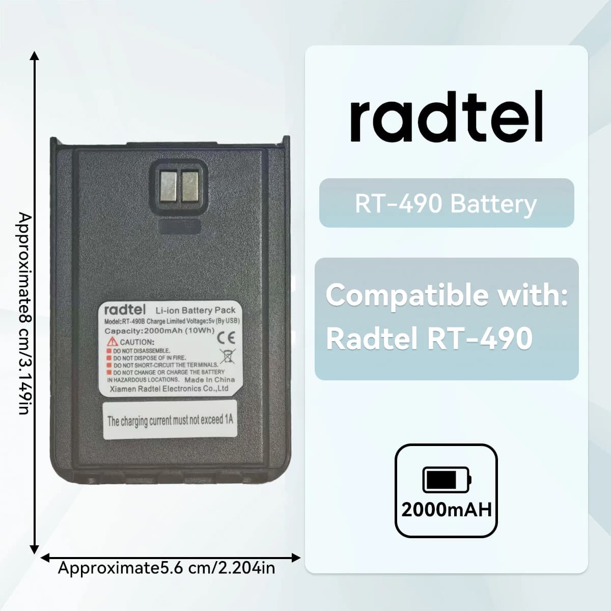 Batteria agli ioni di litio walkie-talkie 2000mAh per radioamatori bidirezionale Radtel RT-490