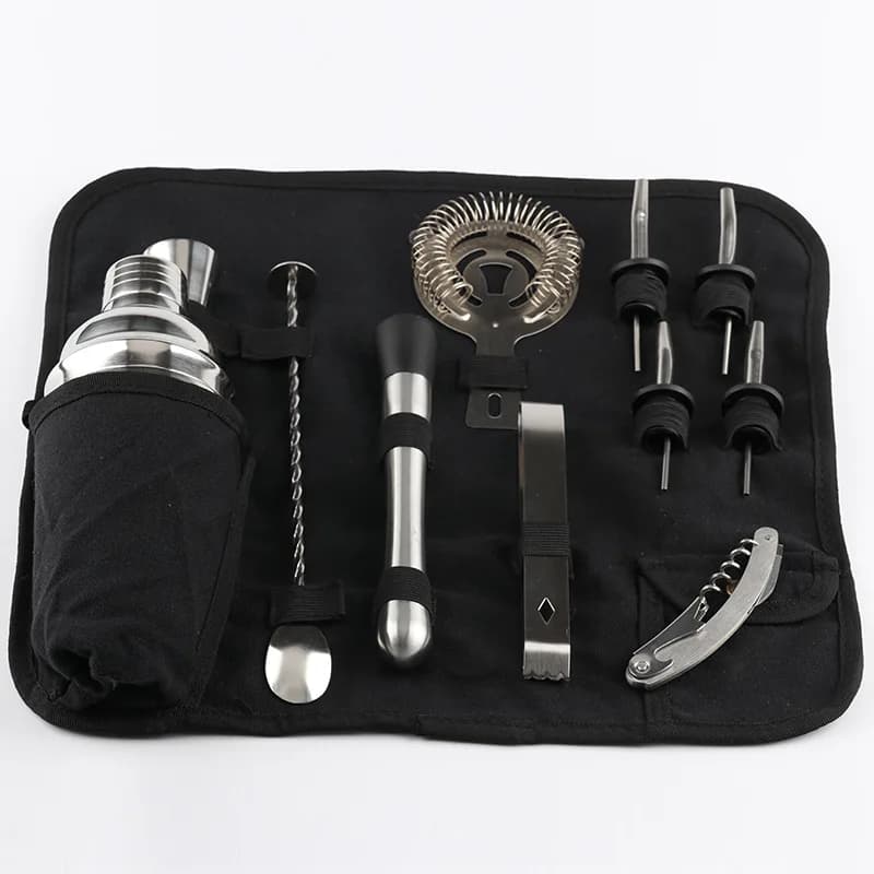 Set Borsa Porta Shaker da Bar 550ml in Acciaio con Strumenti da Barman