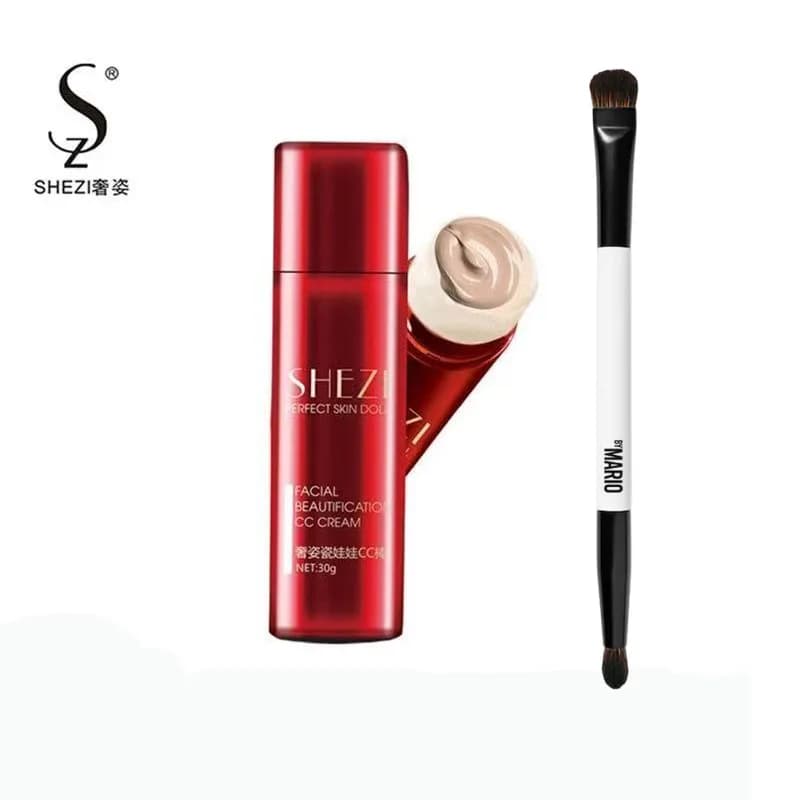 30ml SHEZI CC Cream and E6 Cconcealer Brush set Perfect Skin Doll Facial Beautification Oil-control CC Cream Base Makeup Tools