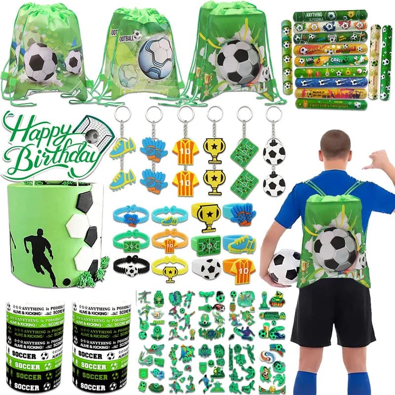 Football Birthday Party Favors Bracelet Sticker Keychain Backpack Soccer Birthday Cake Topper Football Party Supplies Boy Gift