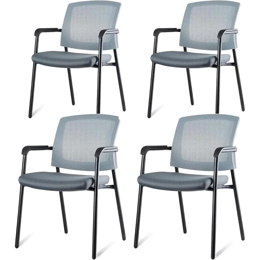 Sedia impilabile ergonomica con schienale in rete e cuscino spesso per ufficio, sala conferenze, sala d'attesa, grigia (confezione da 4)