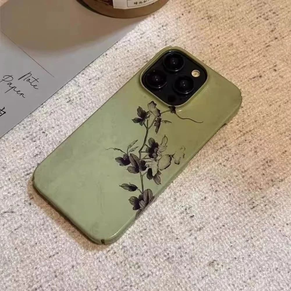 Elegante verde chiaro con motivo floreale scuro Custodia per telefono elegante e chic per iPhone 17 16 15 14 11 12 13 Pro Max Plus Cover posteriore