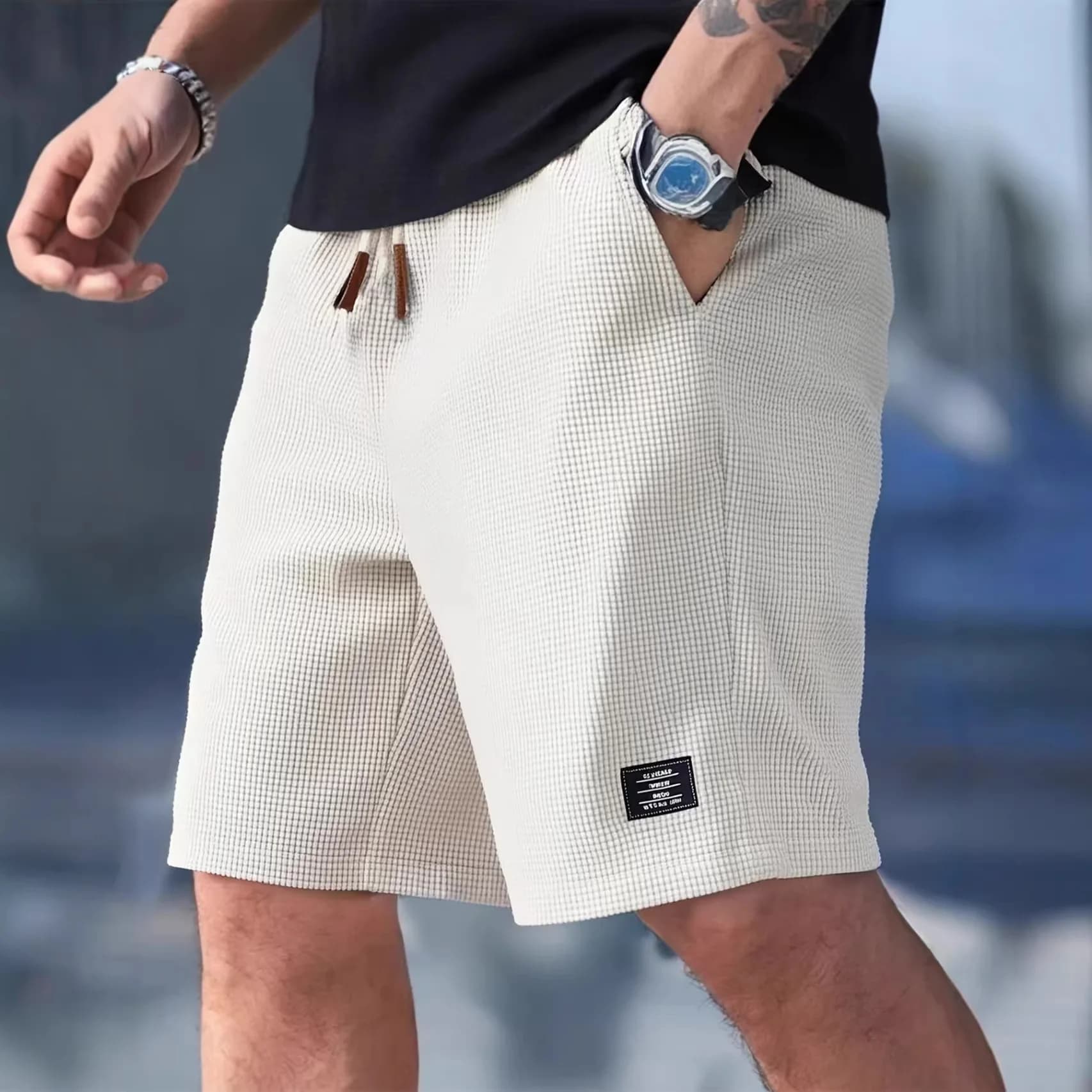 2025 Summer New Men Waffle Comfortable Leisure Sports Shorts Loose Outdoor Cycling Camping Hiking Mountaineering Shorts