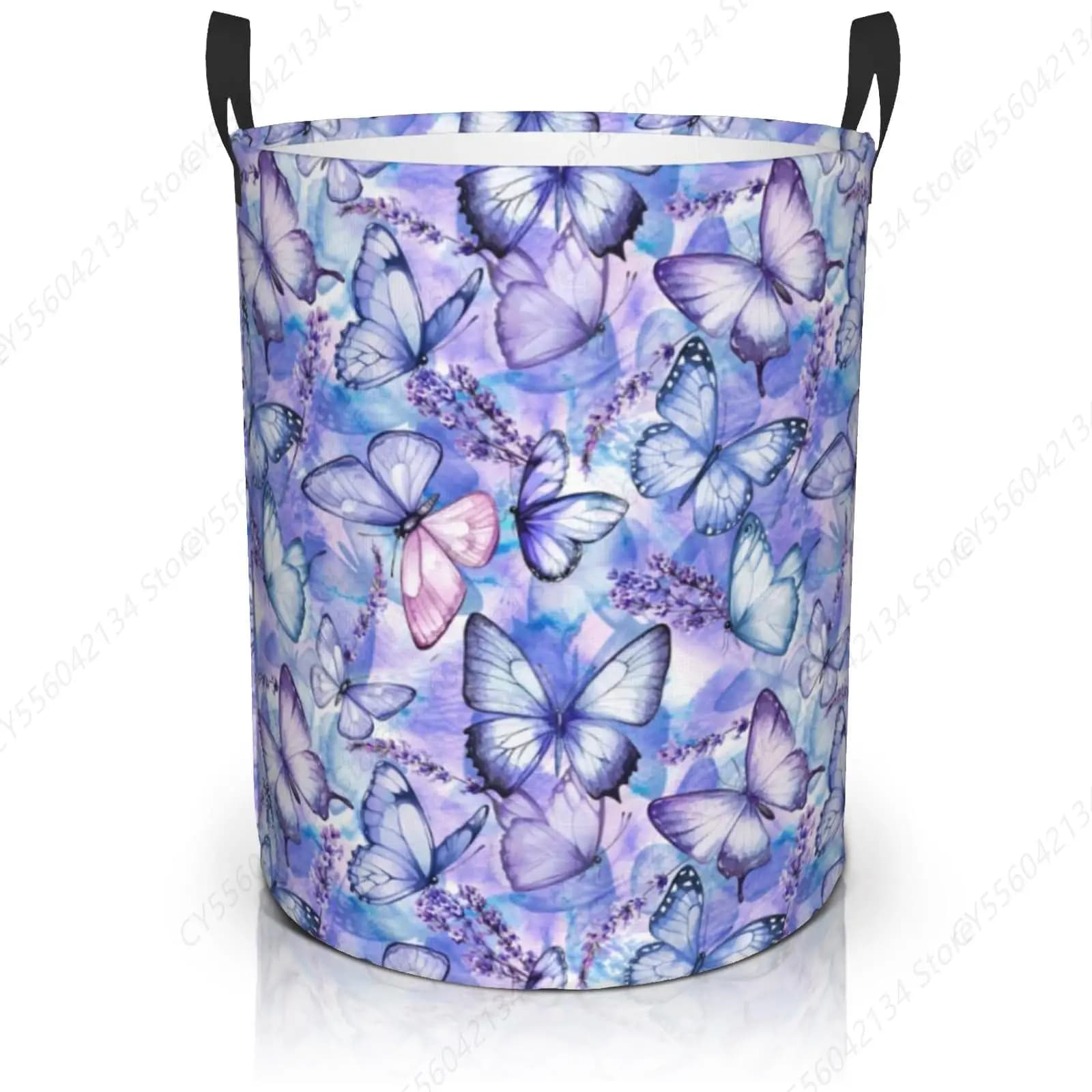 Cesto per la biancheria con farfalla blu viola pieghevole con manici Borsa tote in tessuto Oxford Cesto per la biancheria Secchio per riporre i vestiti Giocattolo