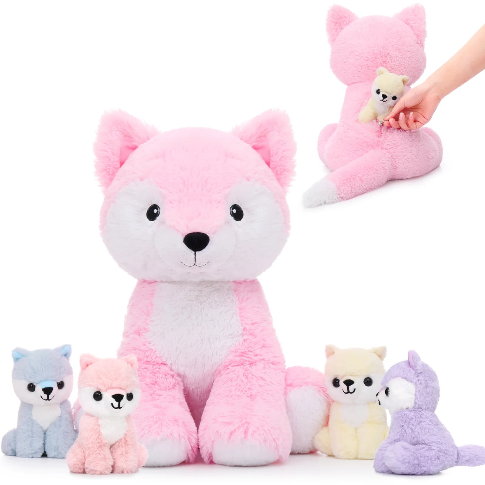 MorisMos Volpe Animali di peluche con bambino all'interno, morbidi giocattoli di peluche volpe di peluche da 19 pollici Set per mamma e bambino, regalo per donne, ragazze,