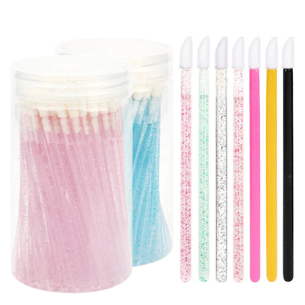 100 pcs Disposable Brushes for Lip, Makeup Brushes, Disposable Applicators for Mascara and Lip, Extension Eyelashes, Crystal Lip Brushes