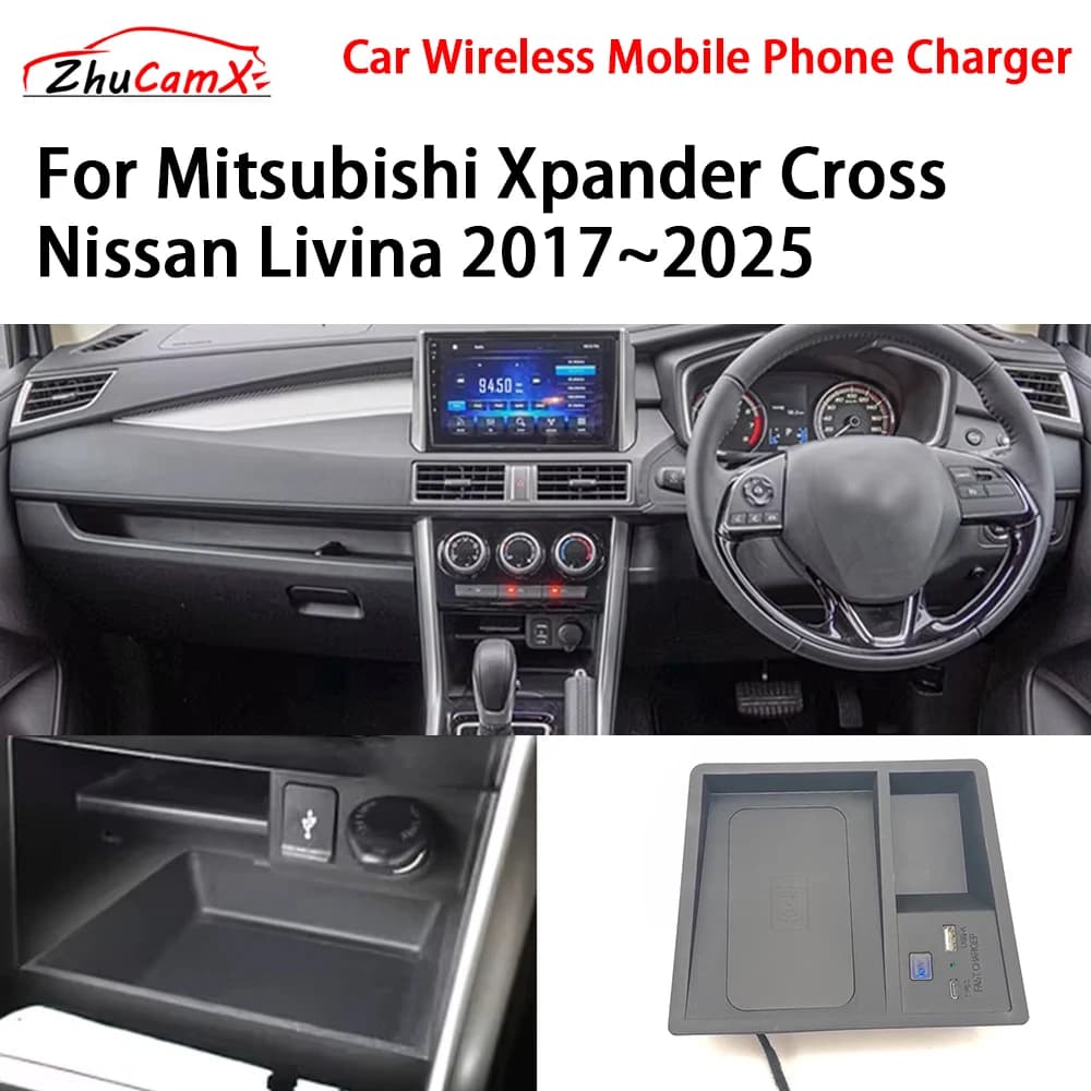 Caricatore per telefono cellulare wireless per auto Console centrale di archiviazione QI 18W iPhone per Mitsubishi Xpander Cross Nissan Livina 2017-2025