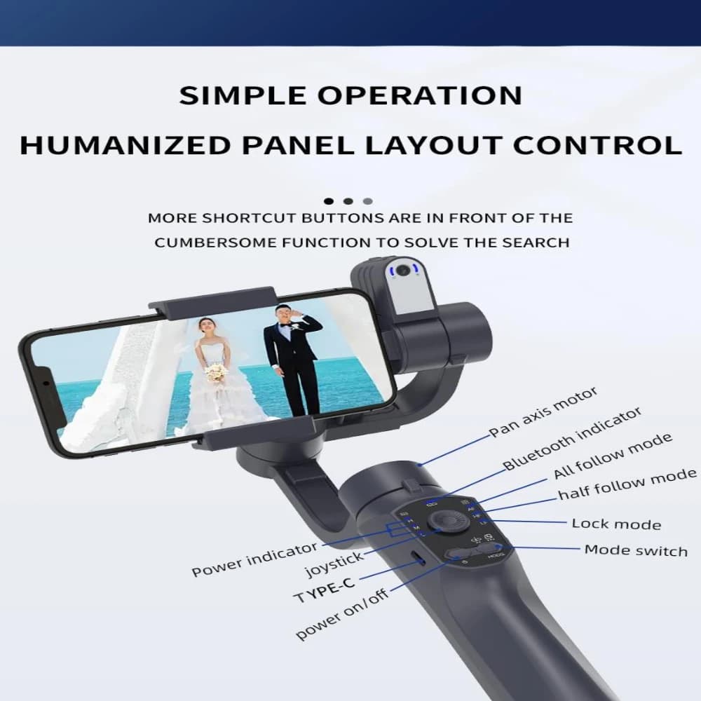 Treppiede con tracciamento automatico del viso con stabilizzatore per selfie mini gimbal per smartphone a 3 assi 360 ° Supporto rotazione Funzione ultra grandangolare
