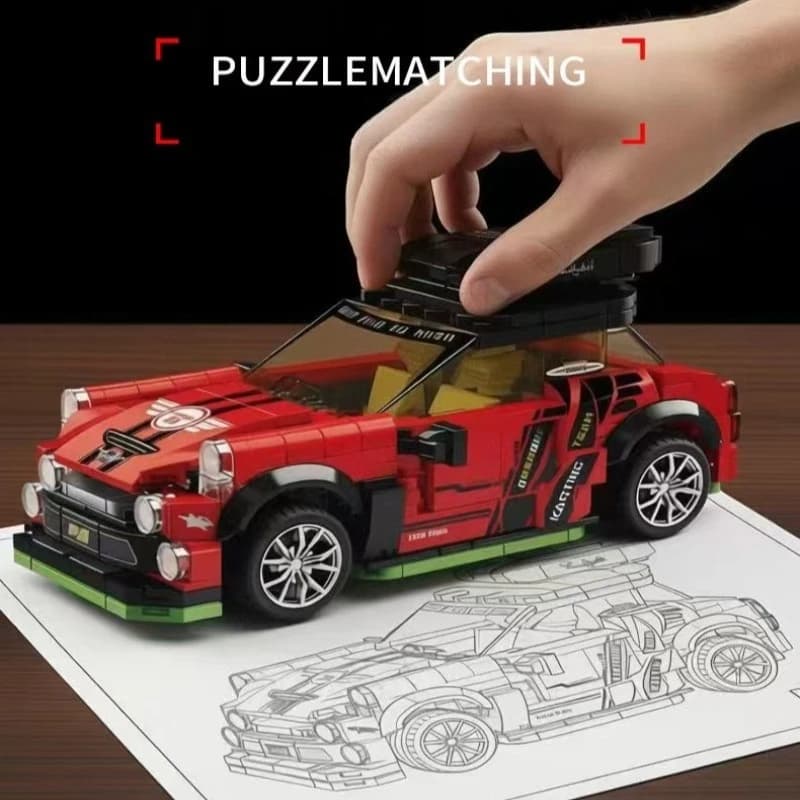 Modello di auto da costruzione a blocchi, Edizione da viaggio, Design con portapacchi convertibile, Ornamento da collezione per la casa