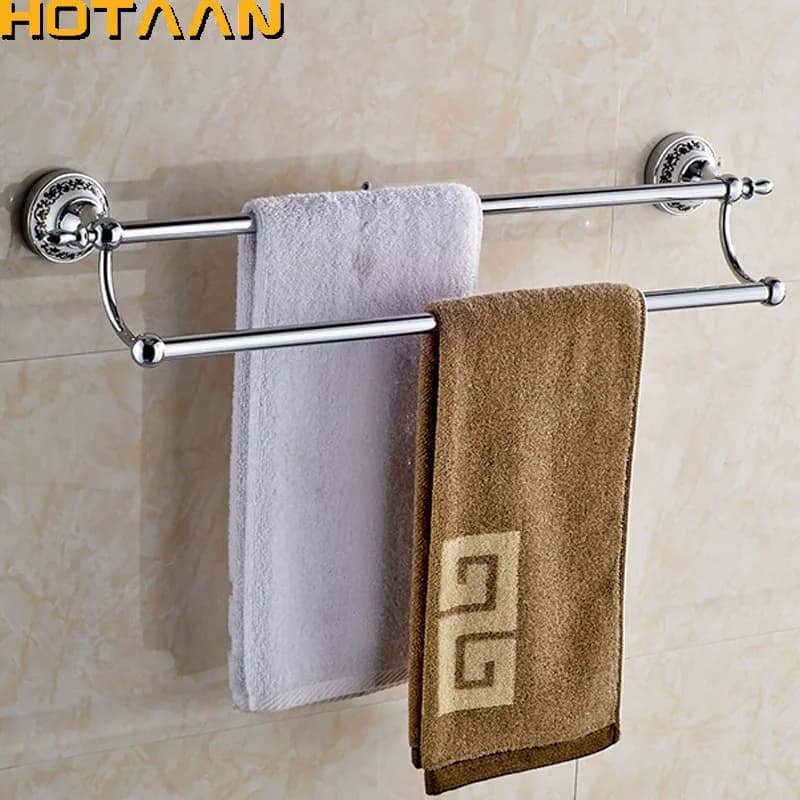 Portasciugamani doppi in acciaio inossidabile montato a parete cromato Portasciugamani da bagno Accessori da bagno Portasciugamani HYT-11898-C