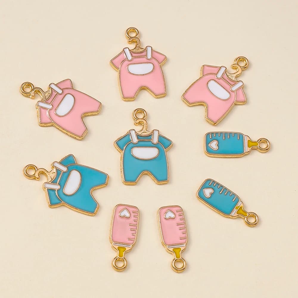 10 pezzi di smalto carino vestiti per bambini biberon ciondolo con ciondolo per creazione di gioielli accessori collana braccialetto forniture
